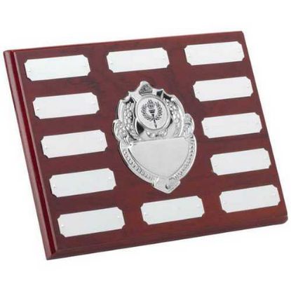 Picture of Rosewood Plaque With Chrome Fronts And Plates (1in Cen) 12 Plates