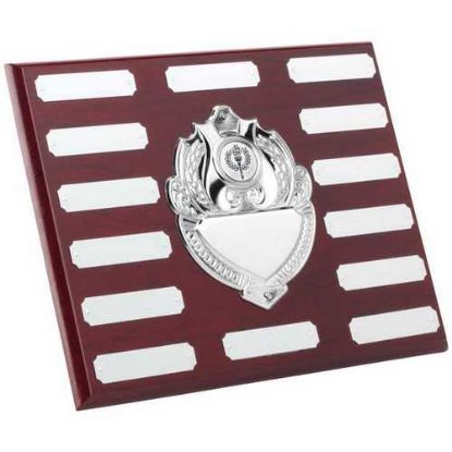 Picture of Rosewood Plaque With Chrome Fronts And Plates (1in Cen) 14 Plates