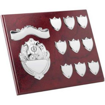 Picture of Rosewood Plaque With Chrome Fronts And 9 Record Shields (1in Cen)
