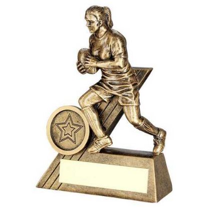 Picture of Brz~gold Female Rugby Mini Figure With Plate  (1in Centre)