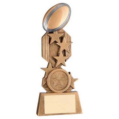 Picture of Brz~pew~gold Rugby On Stars Flatback With Plate (1in Centre)