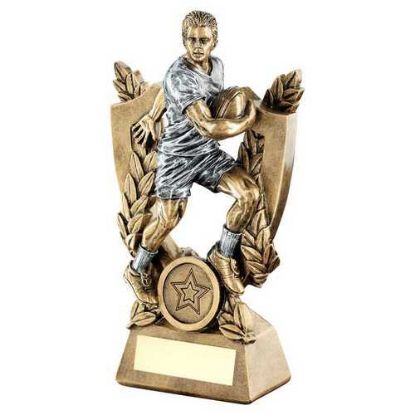 Picture of Brz~pew Male Rugby On Shield And Wreath With Plate (1in Centre)