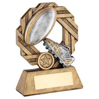 Picture of Brz~pew~gold Rugby Octo Ribbon Series With Plate (1in Centre)