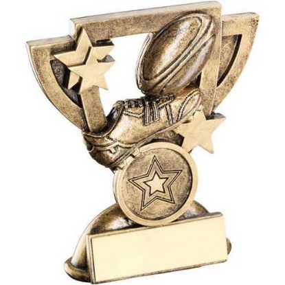 Picture of Brz~gold Rugby Mini Cup With Plate (1in Centre)