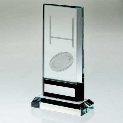 Picture of Clear~black Glass With Lasered Rugby Image And Plate (15mm Thick)