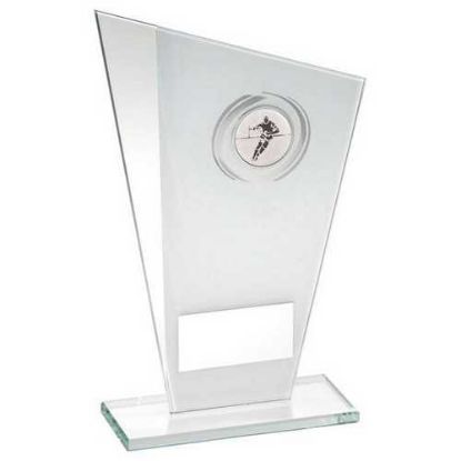 Picture of White~silver Printed Glass Plaque With Rugby Insert With Plate
