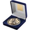 Picture of Blue Velvet Box And Antique Gold Medallion Referee Trophy - 4in