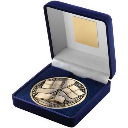 Picture of Blue Velvet Box And Antique Gold Medallion Referee Trophy
