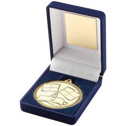 Picture of Blue Velvet Box And Gold Medal Referee Trophy
