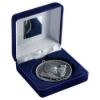 Picture of Blue Velvet Box And 60mm Medal Rugby Trophy Antique Silver - 4in