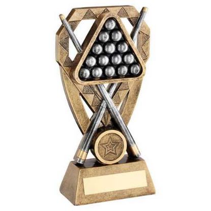 Picture of Brz|pew|gold Pool|snooker Balls With Cues On Diamond With Plate (1in Cen) - 6in