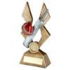 Picture of Brz|pew|red Cricket Ball And Bat On Pointed Backdrop With Plate (1in Cen) - 8in