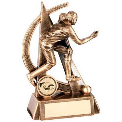 Picture of Brz~gold Female Lawn Bowls Geo Figure With Plate (1in Centre)
