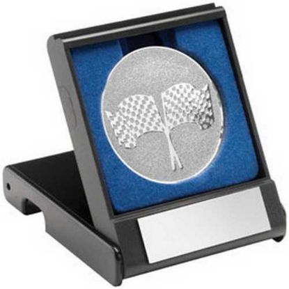 Picture of Black Plastic Box With Crossed Flags Insert Silver