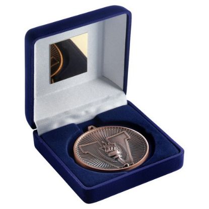 Picture of Blue Velvet Box And 60mm Medal Victory Torch Trophy Bronze