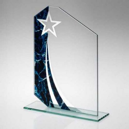 Picture of Jade Glass Plaque With Blue~black Marble Design (4mm Thick)