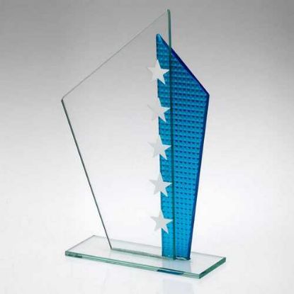 Picture of Jade Glass Plaque With Blue Shard & Silver Stars (4mm Thick)
