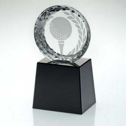 Picture of Clear Glass Golf Circle With Image On Black Plinth