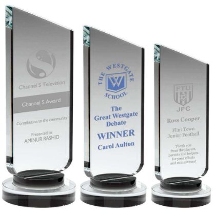 Picture of Clear Glass Plaque With Black Neck And Round Base - 6.25in