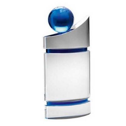 Picture of Clear~blue Domed Glass Plaque With Blue Globe