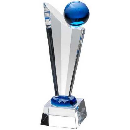 Picture of Clear~blue Glass Victory Plaque With Blue Globe