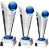 Picture of Clear|blue Glass Victory Plaque With Blue Globe - 11in