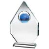 Picture of Clear Glass Diamond Plaque With Blue Globe - (15mm Thick) 9in