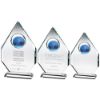 Picture of Clear Glass Diamond Plaque With Blue Globe - (15mm Thick) 9in