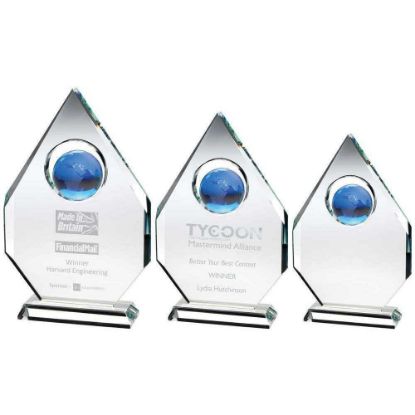 Picture of Clear Glass Diamond Plaque With Blue Globe
