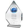 Picture of Clear Glass Diamond Plaque With Blue Globe - (15mm Thick) 9in