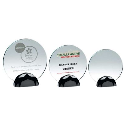 Picture of Clear Glass Round Plaque (10mm Thick) In Gun Metal Base