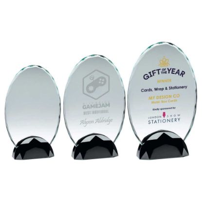 Picture of Clear Glass Oval Plaque (10mm Thick) In Gun Metal Base