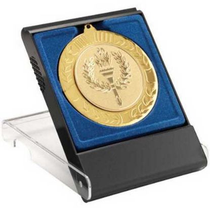 Picture of Black~clear Medal Box Large (50~60~70mm Recess Blue Insert)