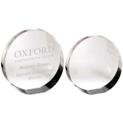 Picture of Clear Glass Round Wedged Paperweight (Flat Or Standing)