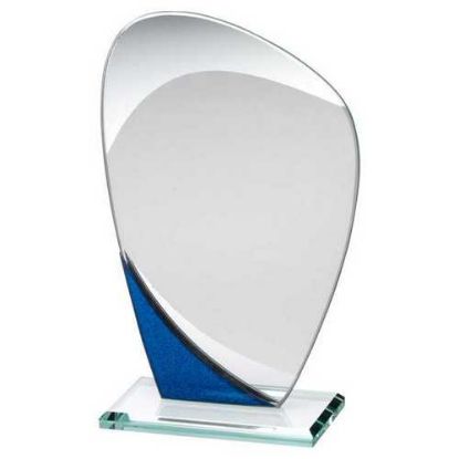 Picture of Jade Glass Curved Plaque With Blue~silver Detail (4mm Thick)