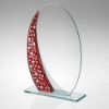 Picture of Jade Glass Oval Plaque With Red|silver Star Design (4mm Thick) - 6.5in