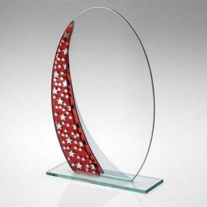 Picture of Jade Glass Oval Plaque With Red~silver Star Design (4mm Thick)