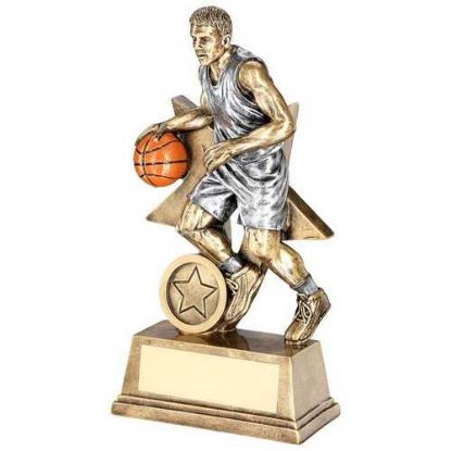 Picture of Brz|pew|orange Male Basketball Figure With Star Backing (1in Centre) - 7in