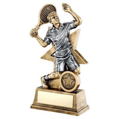 Picture of Brz|gold|pew Male Tennis Figure With Star Backing (1in Centre) - 7in