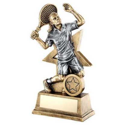 Picture of Brz|gold|pew Female Tennis Figure With Star Backing (1in Centre) - 7in