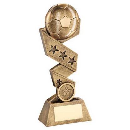 Picture of Brz|gold Football On Zig Zag Star Ribbon (1in Centre) - 6in