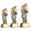 Picture of Brz|pew|gold Rugby Ball And Boot On Mesh Backdrop (1in Centre) - 7.25in