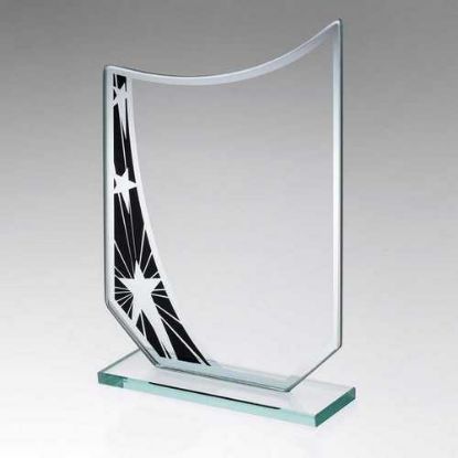 Picture of Jade Glass Curved Plaque With Black~silver Star Design (4mm Thick)