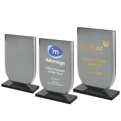 Picture of Smoked Black Glass Shield Plaque (10mm Thick) - 6.75in