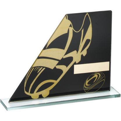 Picture of Xxx Black~gold Printed Glass Plaque With Rugby Boot~ball
