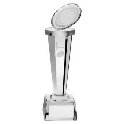Picture of Clear Glass Column With Lasered Rugby Image