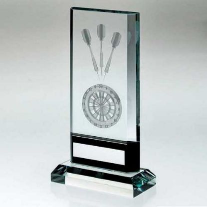 Picture of Clear~black Glass Plaque With Lasered Darts Image (15mm Thick)