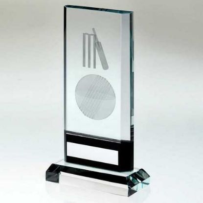 Picture of Clear~black Glass Plaque With Lasered Cricket Image (15mm Thick)