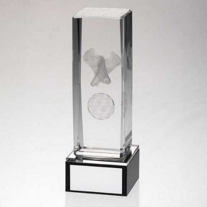 Picture of Clear Glass Lasered Football Column On Black Base