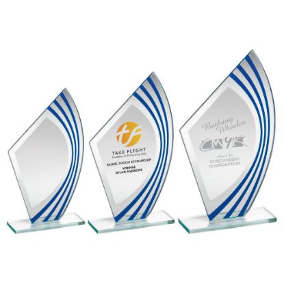 Picture of Jade Glass Sail Plaque With Blue|silv Highlights (4mm Thick) - 8in